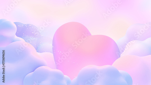 3D render Pastel Heart Surrounded by Clouds.