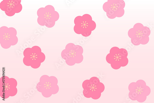 梅の花が並ぶ春らしい和風パターン背景イラスト