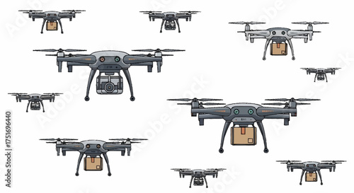 Drones delivering packages offer fast shipping solutions for e-commerce businesses, showcasing advanced technology for efficient logistics and modern delivery