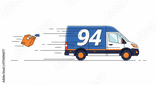 Speedy delivery van transporting package with urgent shipping, perfect for logistics, e-commerce, and fast shipping advertisements and promotions now