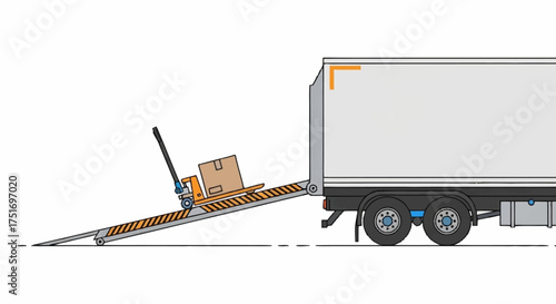 Shipping a cardboard box with a forklift from a truck on white, ideal for logistics themes, freight, transportation, and delivery services promotion