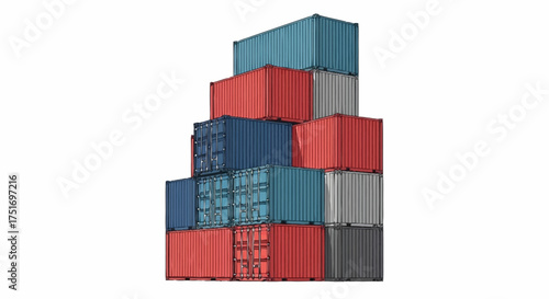 Stacked shipping containers create a colorful industrial pattern, perfect for illustrating global trade, supply chain solutions, and international commerce themes