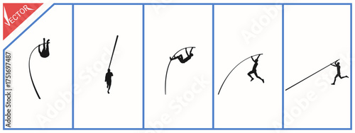 Pole vaulting. Hobby activity. Isolated on white background. Vector silhouette.