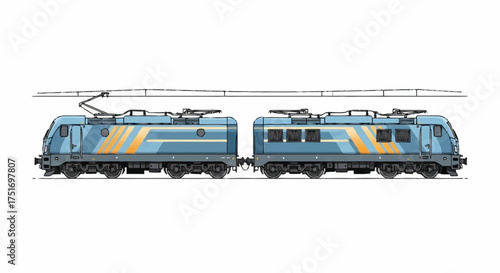 Modern blue electric locomotive illustration for transportation design projects, perfect for rail transport systems and railway industry themed content