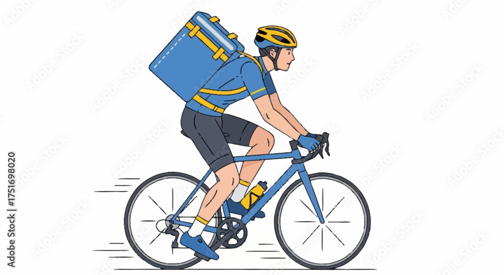 Fototapeta premium Efficient food delivery by bike with insulated backpack, perfect for eco-conscious services and quick urban commutes, showcasing speed and sustainability