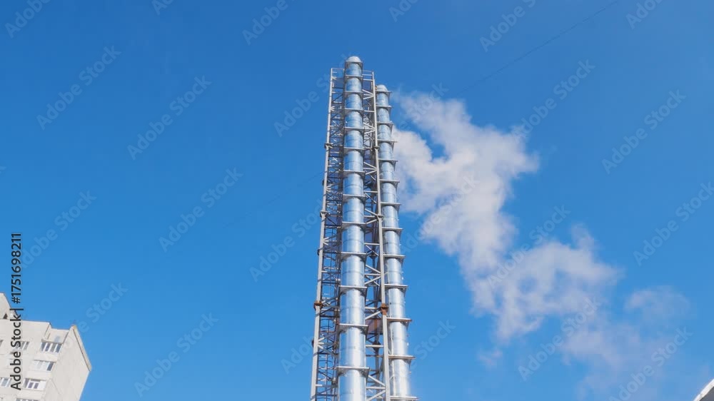 custom made wallpaper toronto digitalTall chimney of a mini-boiler room releasing white smoke against a blue sky. Industrial pipes, heat and electricity production, energy generation, and air emissions concept