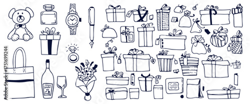 Hand drawn Fashion Illustration Romantic Objects and quote. Creative ink art work. Actual vector drawing of Holiday things. Happy Valentine's Day set and text BE MINE VALENTINE