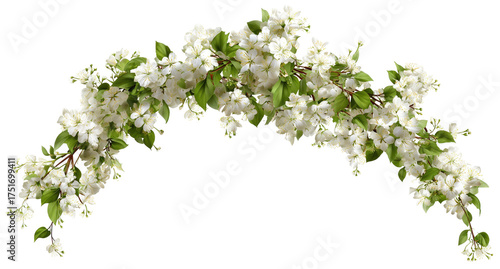 Floral archway of white blossoms and green leaves