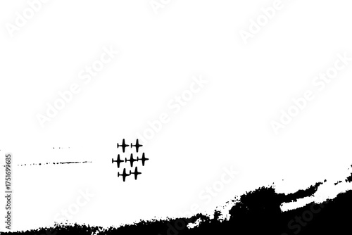 Dynamic aerial display of synchronized aircraft soaring through the sky, showcasing precision and teamwork, perfect for aviation enthusiasts and patriotic celebrations, captured with stunning clarity