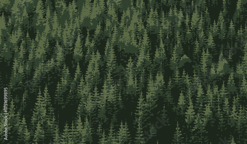 Lush evergreen forest canopy with detailed tree textures creating a natural and serene atmosphere perfect for nature backgrounds, outdoor adventure themes, and environmental conservation campaigns