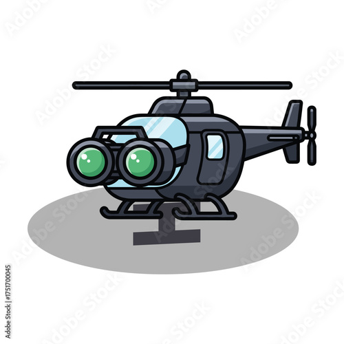 Cartoon helicopter with large binoculars for eyes, surveillance concept