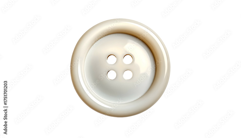 Fototapeta premium Glossy, round, off-white button with four holes, on black background