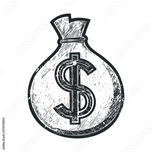 Money bag with dollar sign for finance and wealth concepts. Vector hand drawn illustration