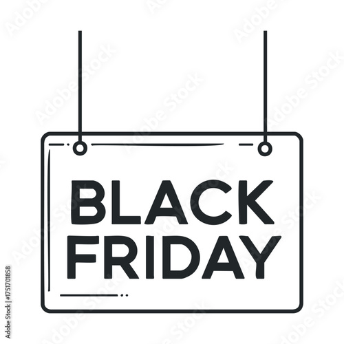 Black Friday promotional sign for shopping and sales event excitement. Vector line illustration