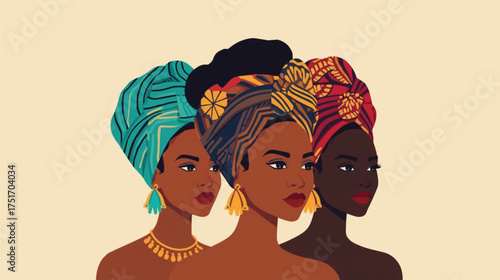 African fashion illustration – bold patterns and gold jewelry vector, Ai Generate