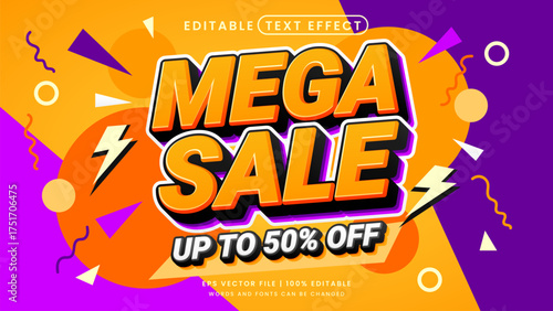 Mega sale discount 3d editable text effect promotion template
