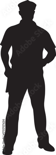 Silhouette of a police officer standing with hands on hips