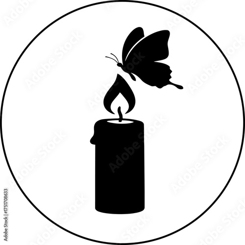 Wallpaper Mural Silhouette of a butterfly emerging from a candle flame within a circle Torontodigital.ca