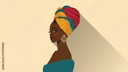African fashion illustration – bold patterns and gold jewelry vector, Ai Generate