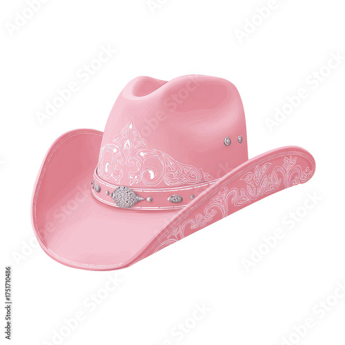 A pink cowboy hat with decorative silver accents