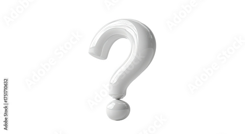 Minimalistic 3D white question mark symbol isolated on a clean white background.