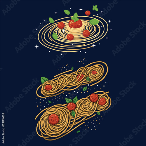Space Spaghetti Vector Art Bundle  Cosmic Pasta Planet Creative Food Illustration Set