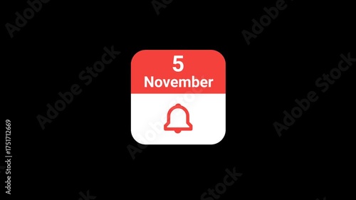 5 November Calendar with Notification Bell Animation | Event Reminder Concept