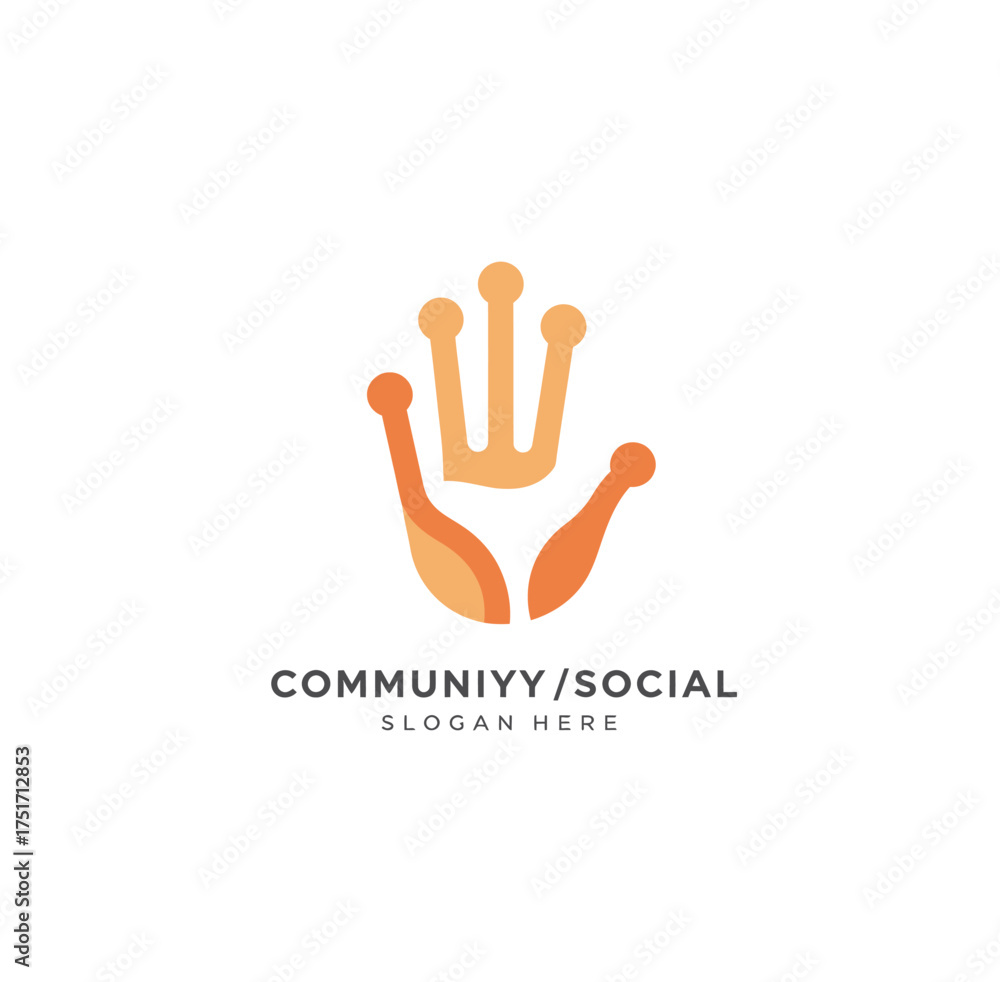 Fototapeta premium Community Social Media Logo Design - Hand Symbol with Network Connections for Online Platforms