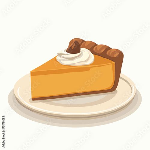 Delicious slice of pumpkin pie with whipped cream on a plate for thanksgiving day