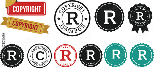Collection of copyright and registered trademark symbols and labels stamp