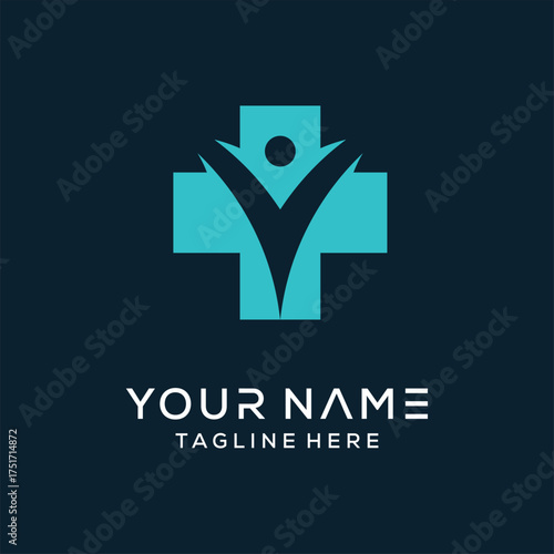 person and + logo, healthy growth concept icon design