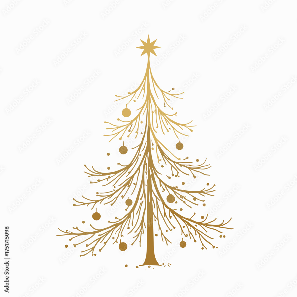 Obraz premium Elegant golden christmas tree illustration for festive holiday season celebrations