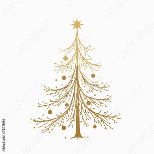 Elegant golden christmas tree illustration for festive holiday season celebrations
