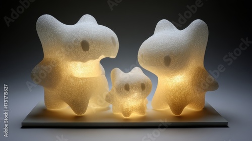 Three illuminated textured rabbit-shaped LED night lights of varying sizes arranged on a flat surface against a dark background for cozy home decor