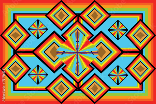 seamless geometric pattern, A dynamic geometric pattern in radiant rainbow hues, where bold diamond shapes and vibrant symmetry create a striking visual masterpiece.
