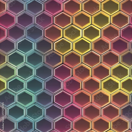 Create a seamless texture of interlocking hexagons in gradient colors perfect for digital art backgrounds