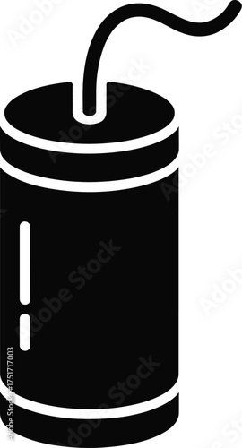 A black silhouette of a dynamite stick with a fuse
