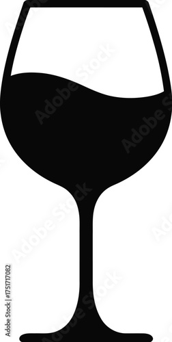 Silhouette of a wine glass filled with red wine isolated on white background, perfect for menus