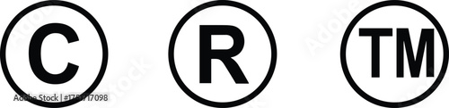Copyright Trademark Registered symbols C R T M black white vector