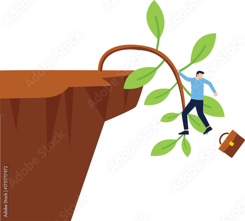 Businessman hanging on tip of cliff vector illustration

