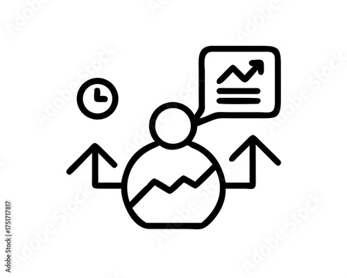 Person with rising arrows and chart
