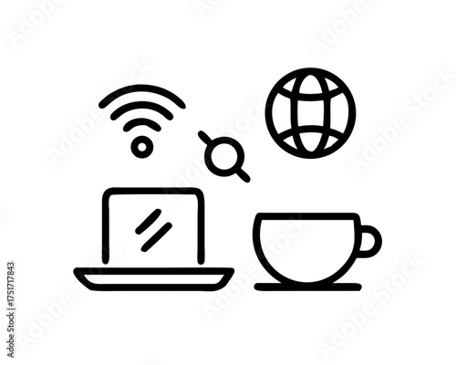 Remote work setup with laptop and coffee