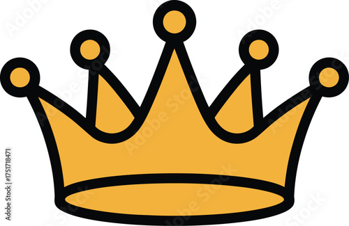 A stylized golden crown with black outlines sits against a white background.