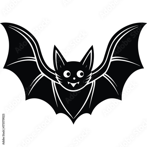 Black and white cat vector illustration of a cute domestic kitten face with funny eyes and tail silhouette
