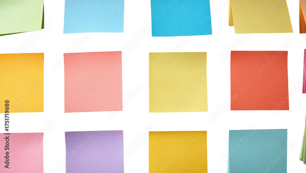 Fototapeta premium Colorful sticky notes in a grid pattern