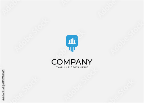 Modern Light Blue Cloud Bubble Icon Vector with Bar Chart Symbolizing Digital Data Analysis, Cloud Finance Monitoring, and Creative Tech Interface Logo.