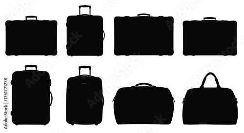 Collection of various travel suitcases and luggage silhouettes for tourism and journeys vector