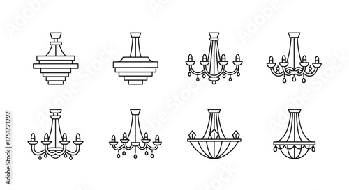 Collection of elegant chandelier line art designs for interior decor and luxury lighting concepts vector