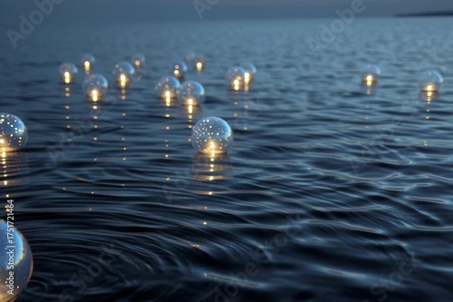 floating orbs of biolight illuminating calm water with serene meditative atmosphere and soft glow