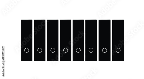 Row of black ring binders standing upright isolated on white displaying organization and office supplies vector